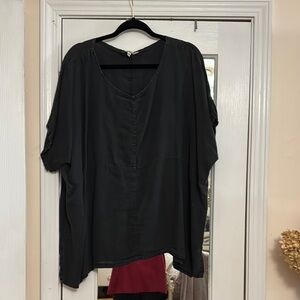 Black Oversized Short Sleeve Linen Blouse